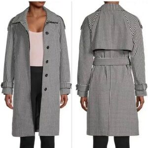 Worn once! Elie Tahari Women’s White Check Belted Lagoon Trench Coat Jacket